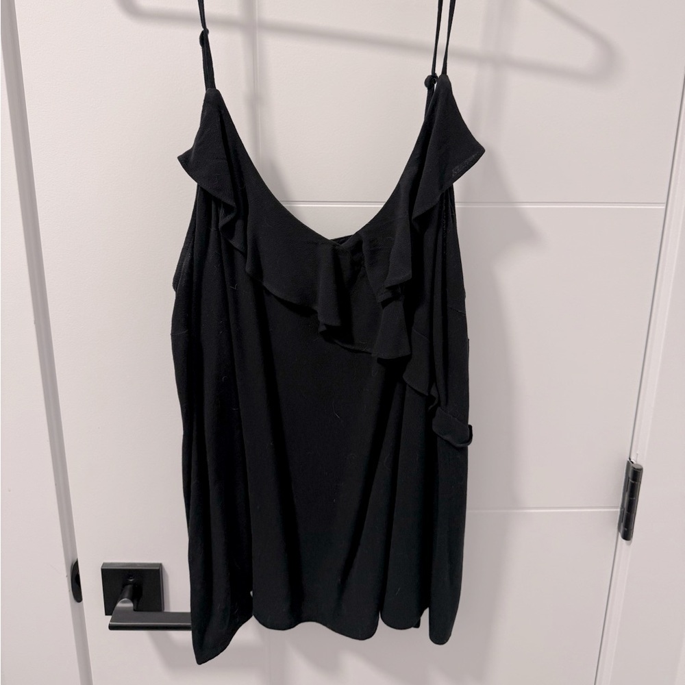 Black Ruffled Front Top